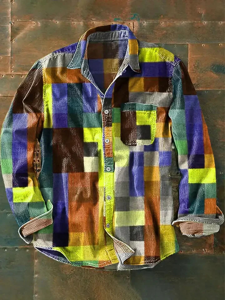 Polo a Maniche Lunghe Uomo | Design a Quadri Multicolore