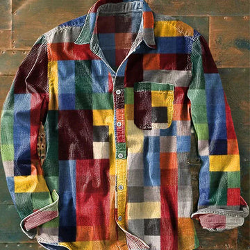 Polo a Maniche Lunghe Uomo | Design a Quadri Multicolore