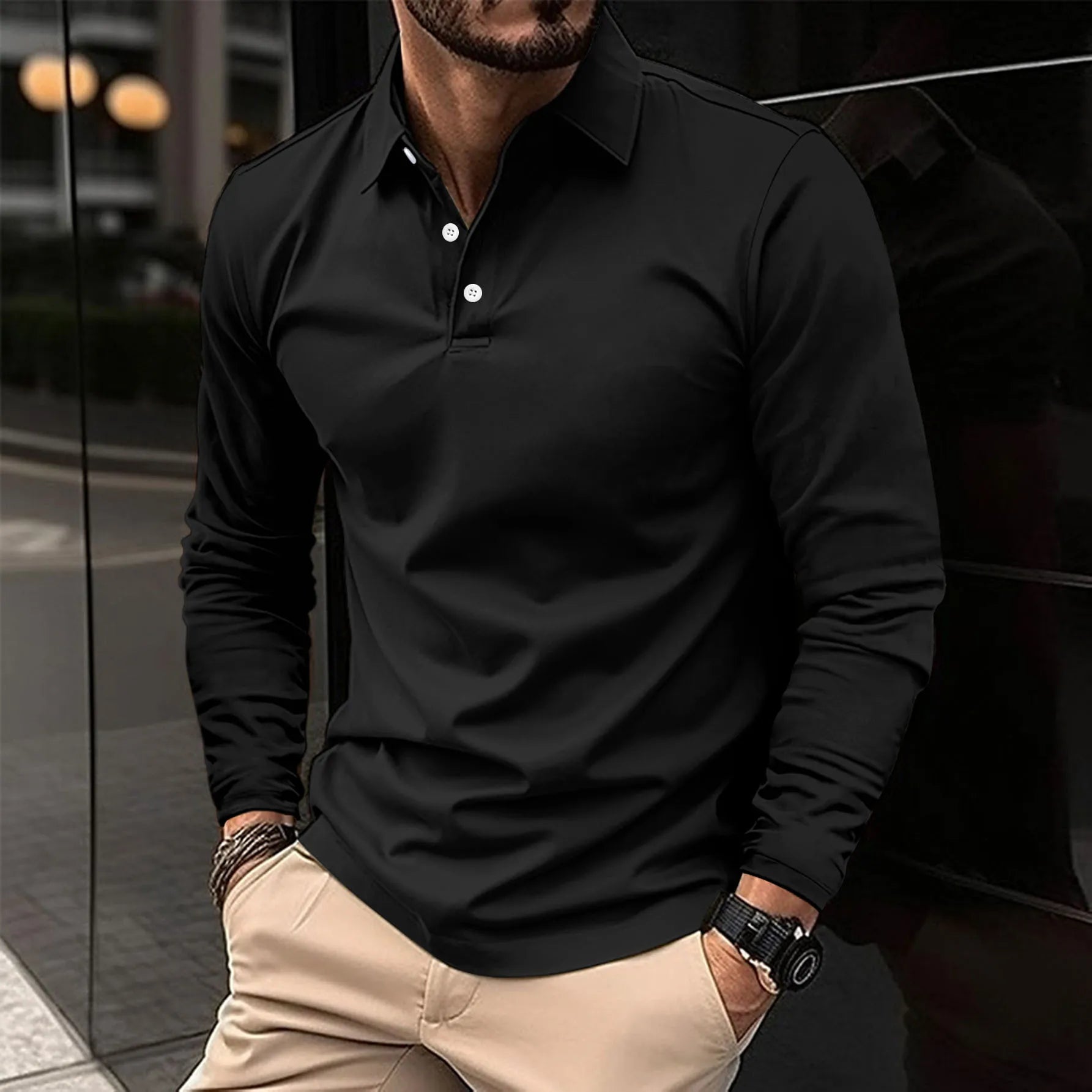 Polo da uomo slim fit a maniche lunghe I Ideale per tutte le stagioni 3