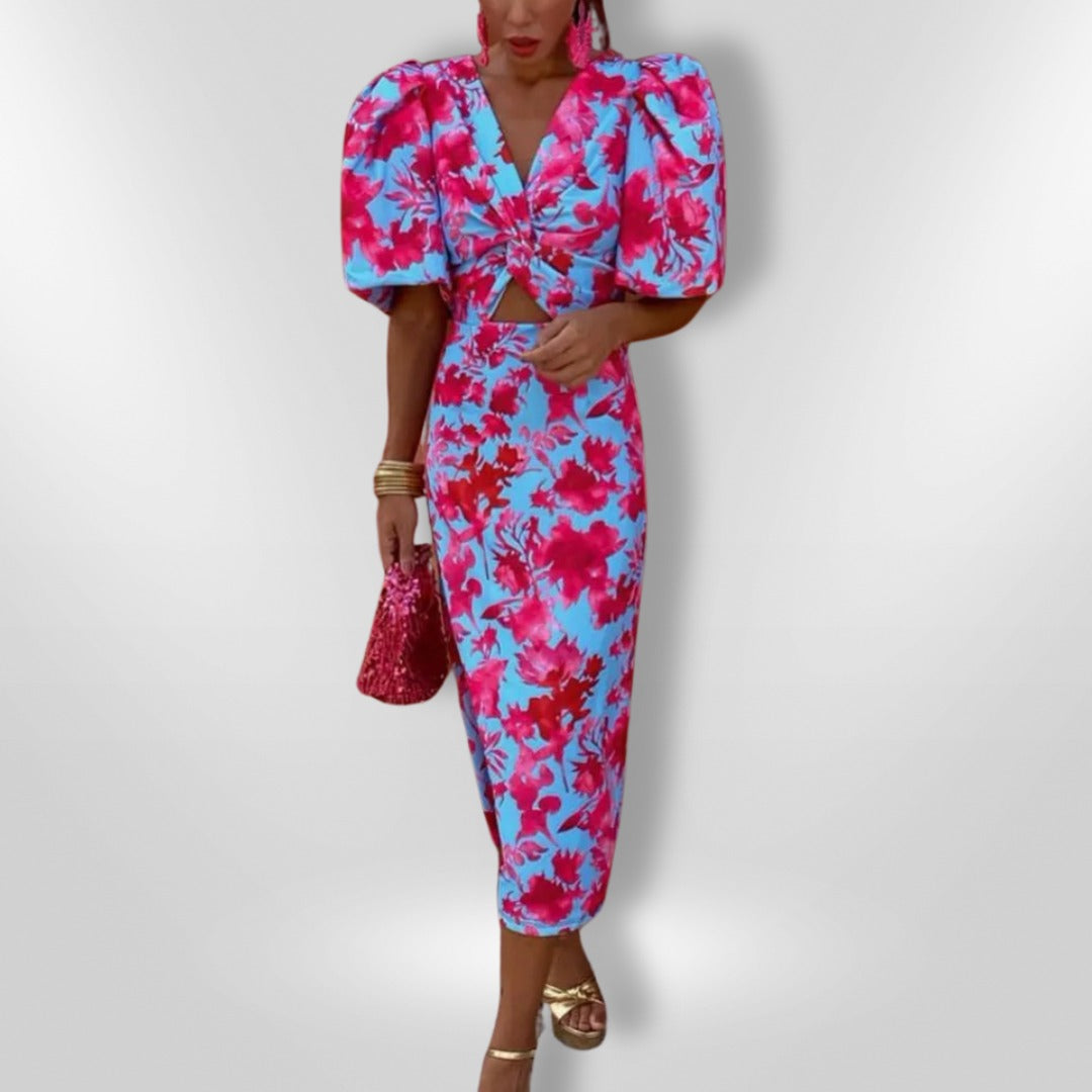Robe Midi Elegante Donna | Maniche a Palloncino & Stampa Bold
