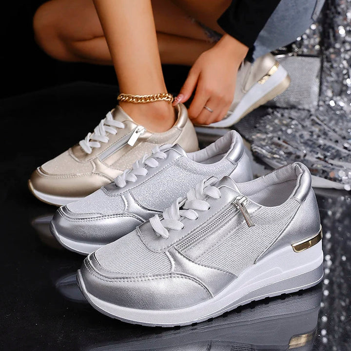Sneakers Platform Donna | Effetto Metallico Trendy 11