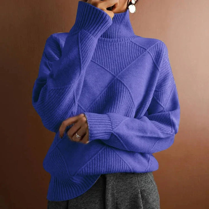 Geometric Ribbed Relaxed Fit Wool Turtleneck Sweater for Women – Cozy &amp; Stylish Everyday Wear Caliboot