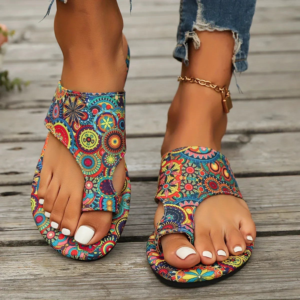 Sandali Donna Flat | Stampa Paisley Boho & Infradito con Fascia Larga