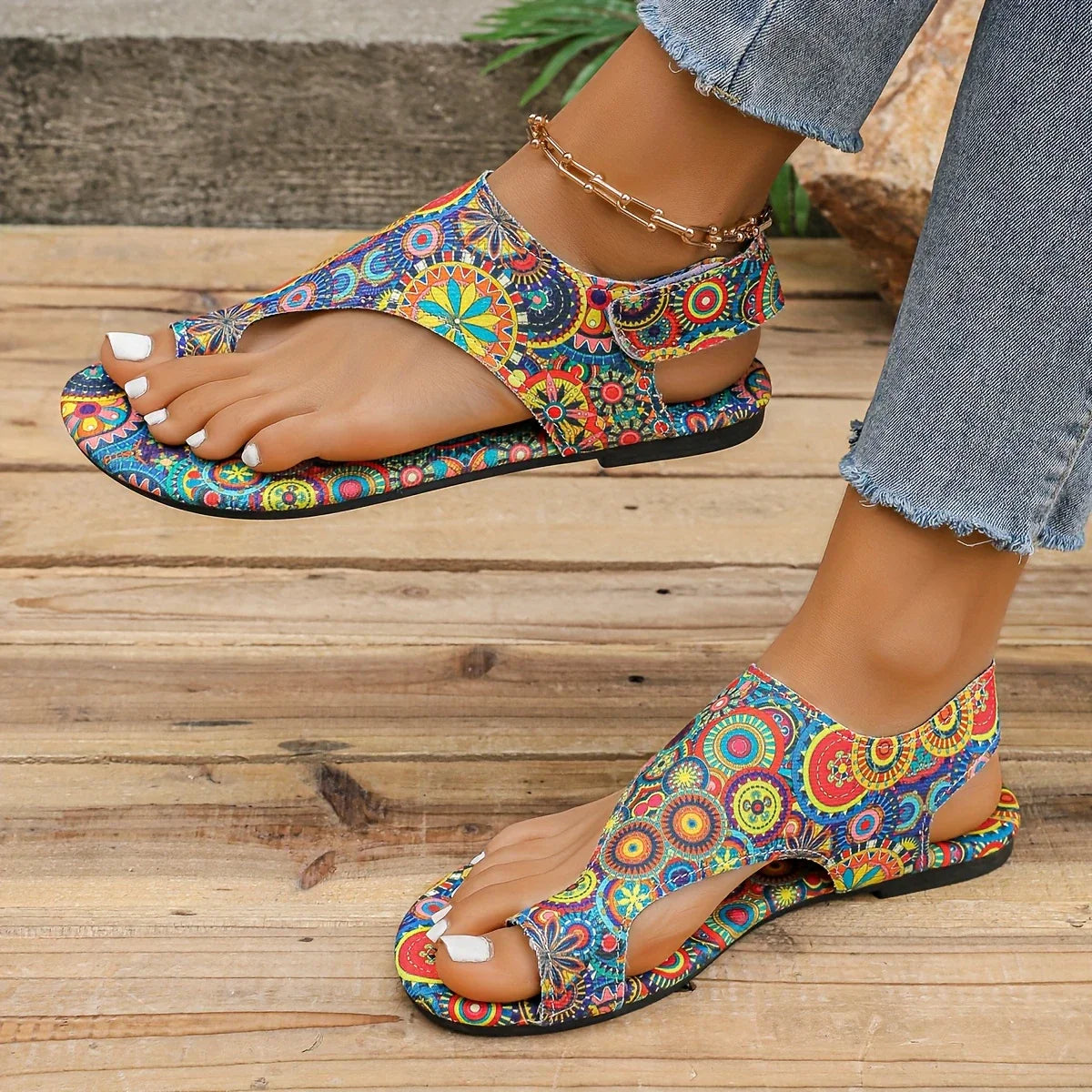 Sandali Donna Flat | Stampa Paisley Boho & Infradito con Fascia Larga