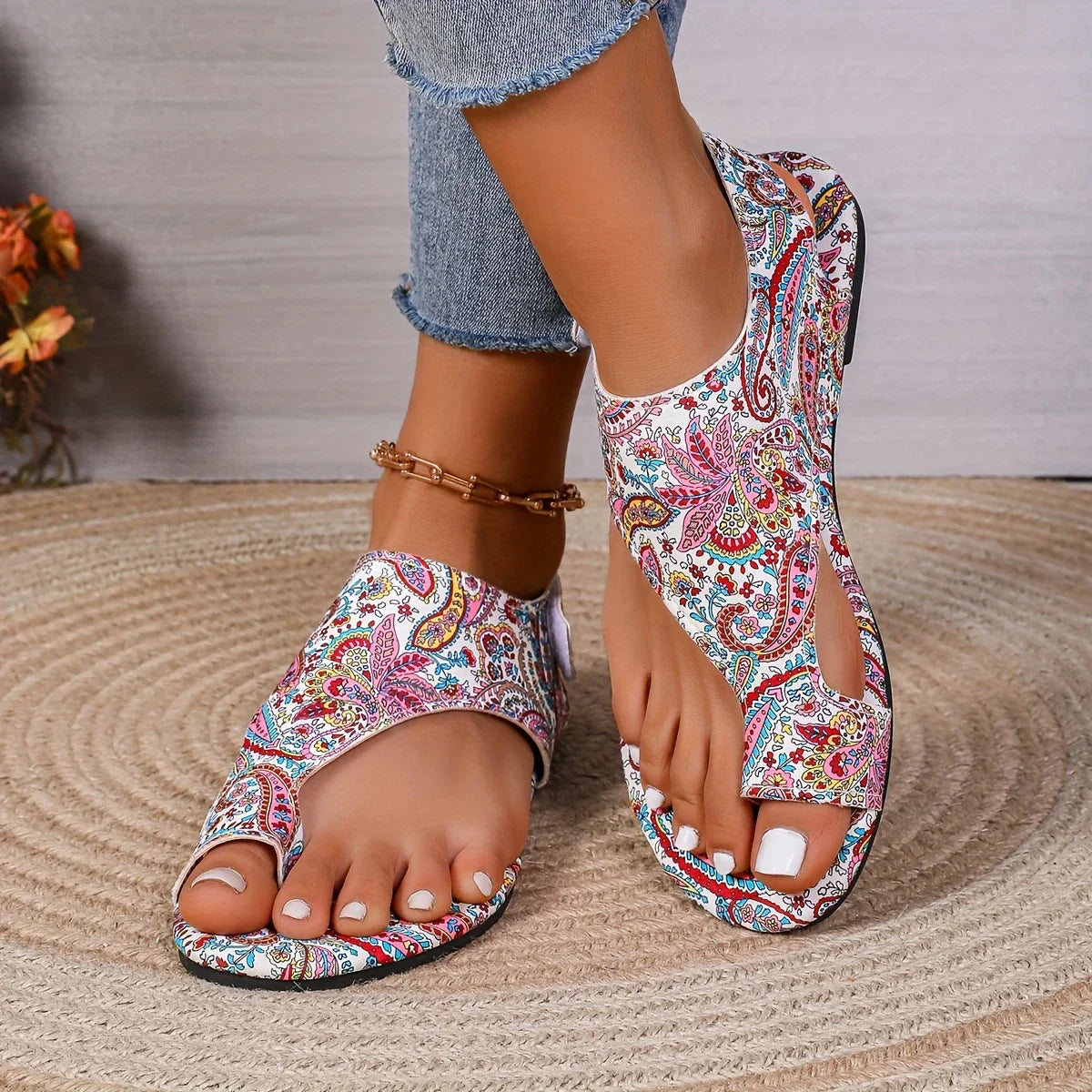 Sandali Donna Flat | Stampa Paisley Boho & Infradito con Fascia Larga
