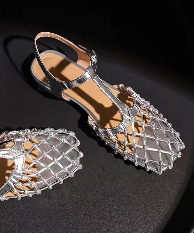 Sandali Donna | Flat con Tomaia a Rete & Cinturino Argentato