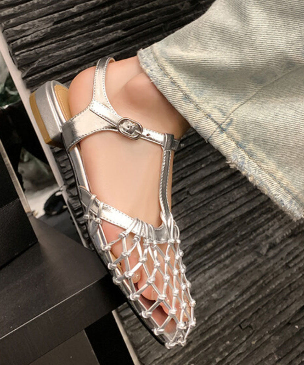 Sandali Donna | Flat con Tomaia a Rete & Cinturino Argentato