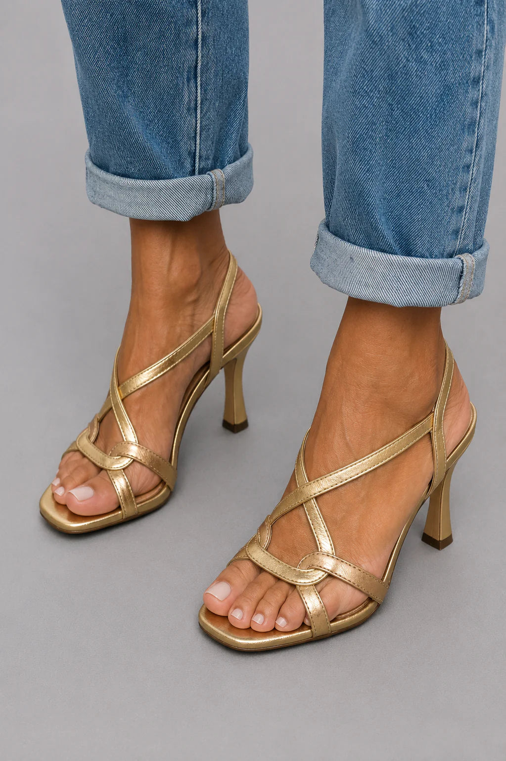 Sandali Donna con Tacco | Cinturini Incrociati & Effetto Metallizzato