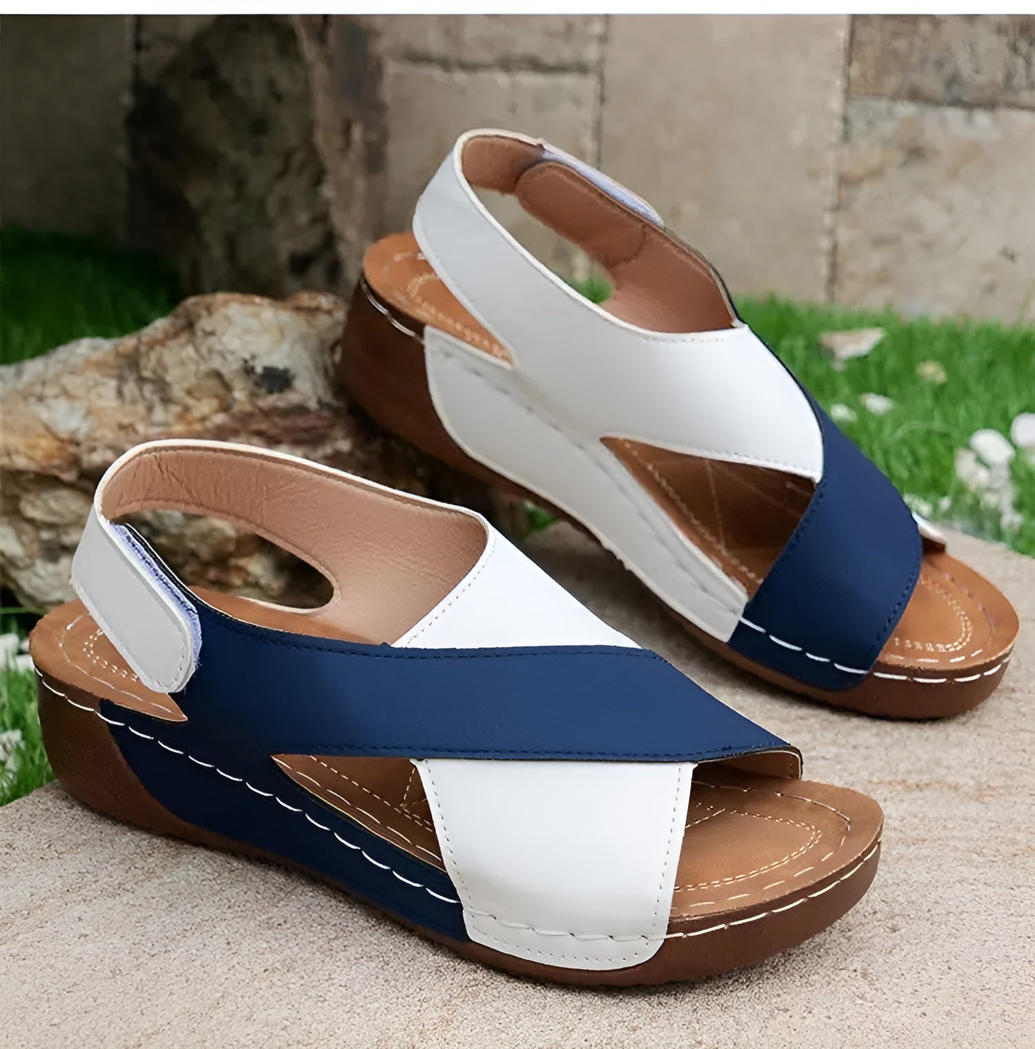 Sandali Ortopedici Donna | Bicolore con Zeppa & Cinturino Slingback