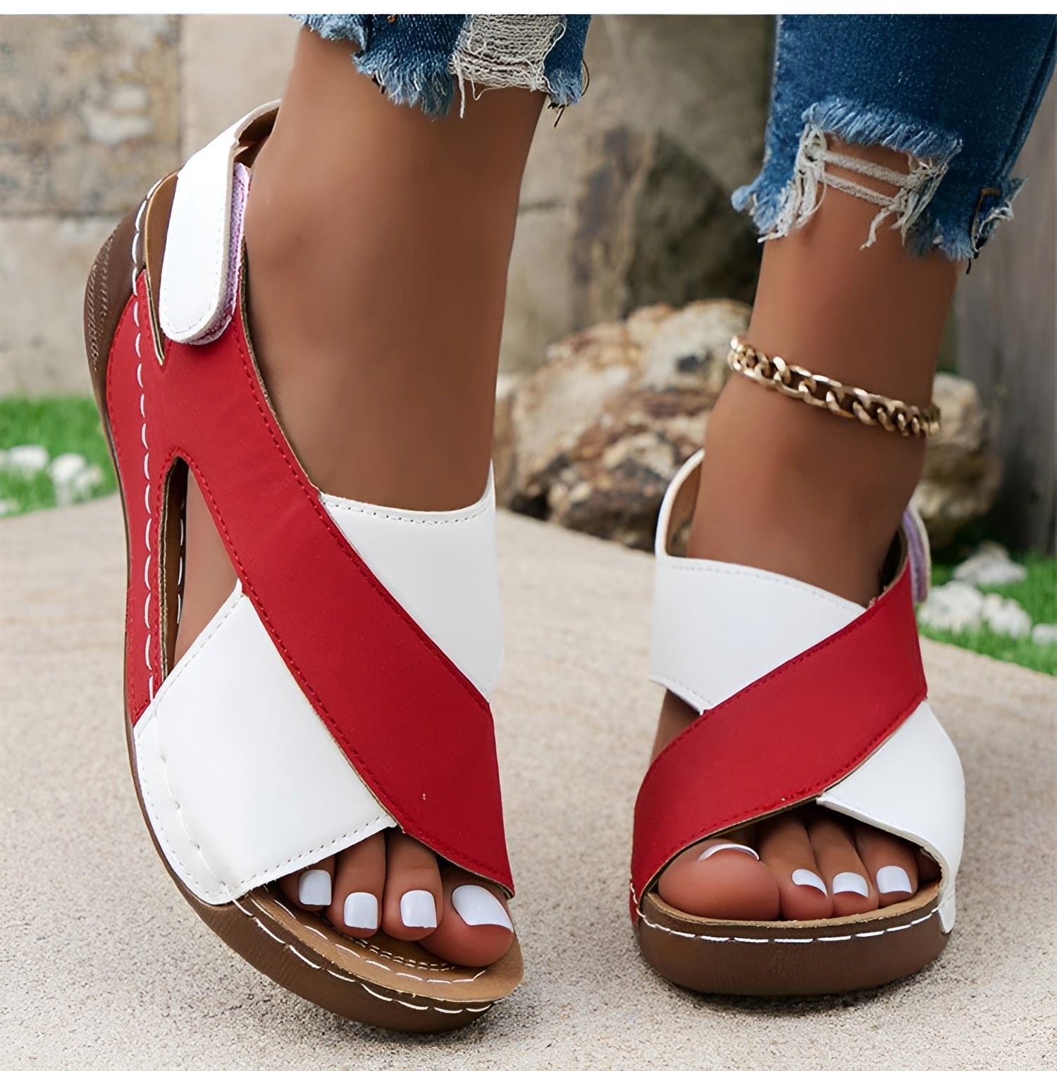 Sandali Ortopedici Donna | Bicolore con Zeppa & Cinturino Slingback