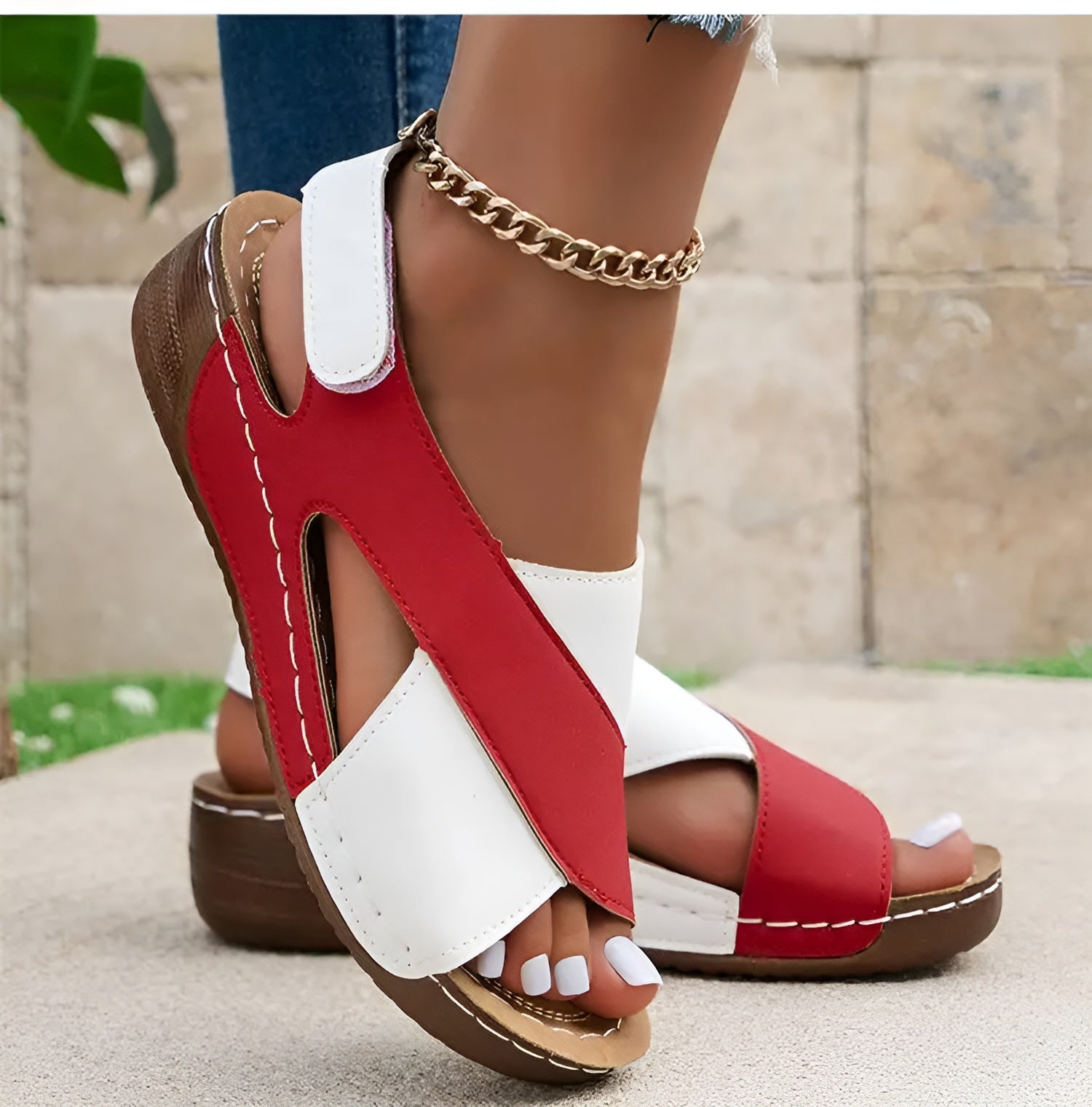Sandali Ortopedici Donna | Bicolore con Zeppa & Cinturino Slingback
