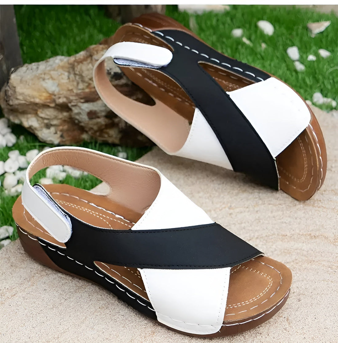 Sandali Ortopedici Donna | Bicolore con Zeppa & Cinturino Slingback