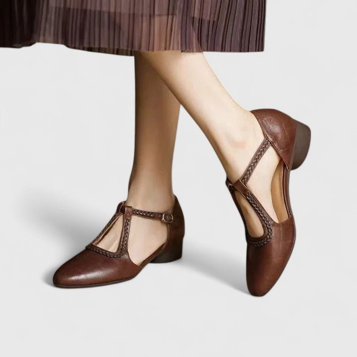 Women's Heeled Sandals | Woven T-Bar Strap & Vintage Style