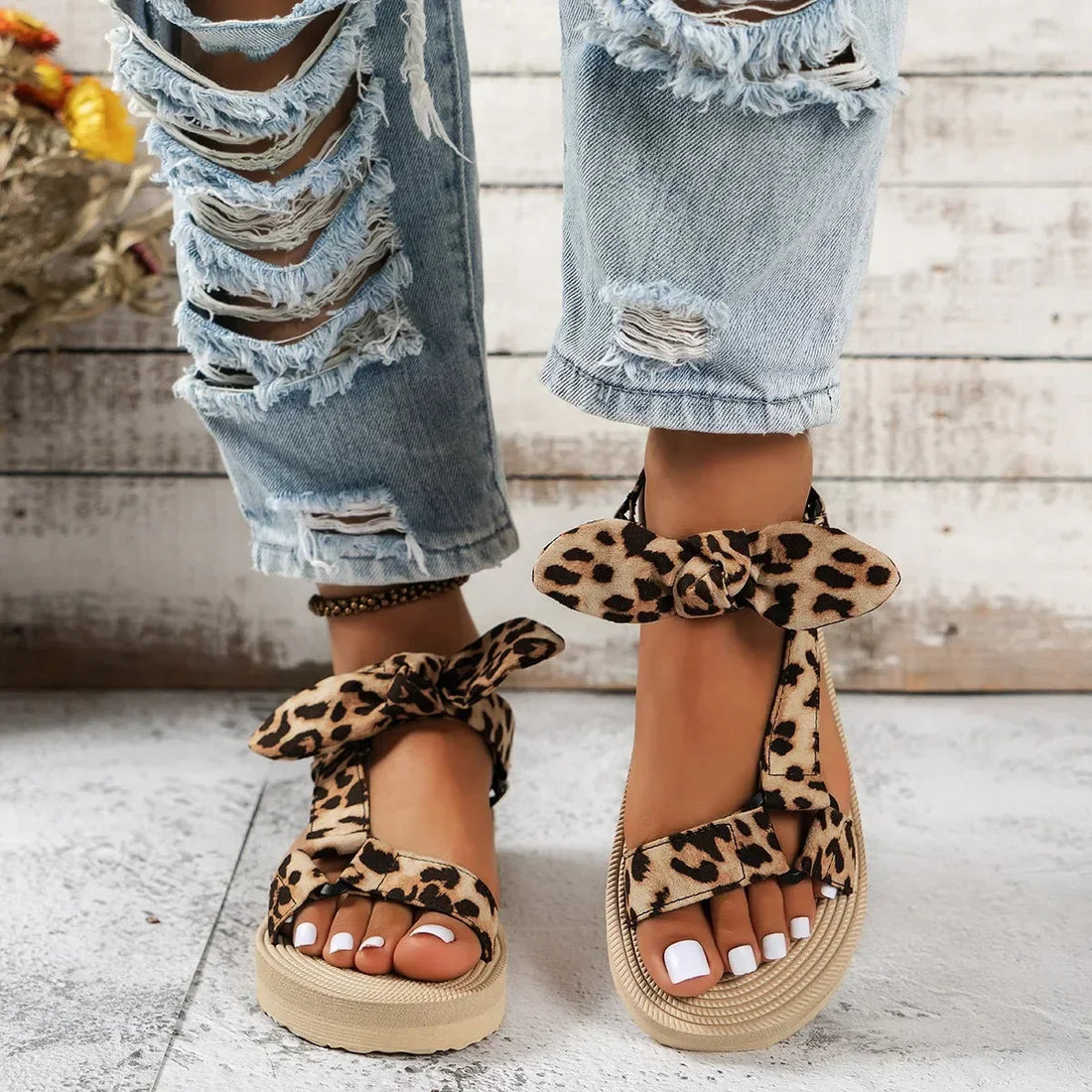 Sandali da donna | Platform Animalier con Fiocco