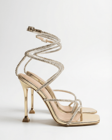 Sandali Donna con Tacco Cristalli Cinturino Caviglia Stiletto 0