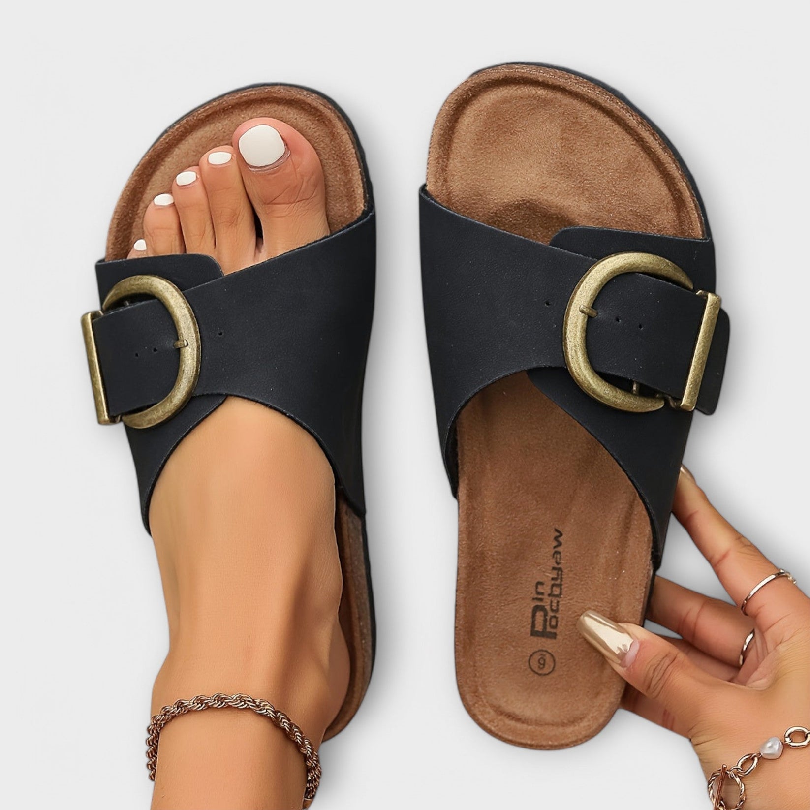 Sandalo Donna | Flat con Fibbia Maxi & Soletta Anatomica in Sughero