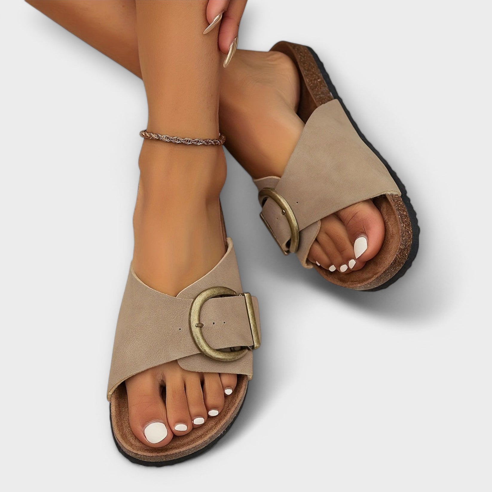 Sandalo Donna | Flat con Fibbia Maxi & Soletta Anatomica in Sughero