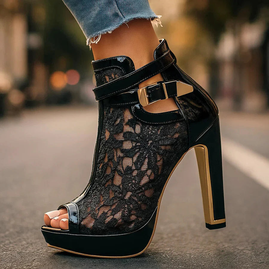 Scarpe con Tacco Donna | Design Traforato con Tacco Alto Stabile