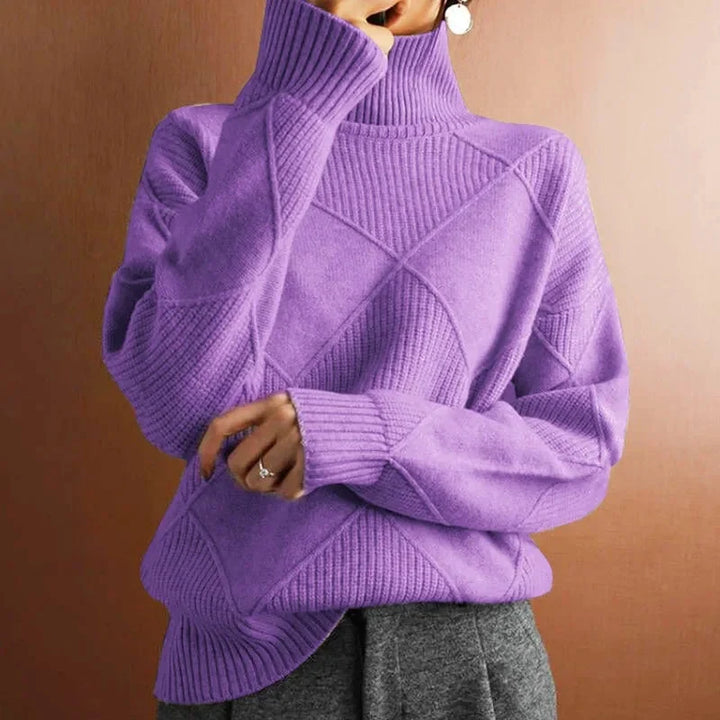 Geometric Ribbed Relaxed Fit Wool Turtleneck Sweater for Women – Cozy &amp; Stylish Everyday Wear Caliboot