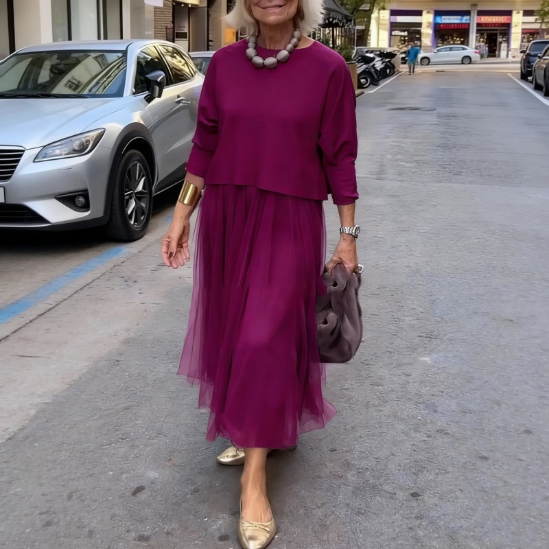 Set Coordinato Donna | Gonna in Tulle & Top Elegante a Maniche Lunghe