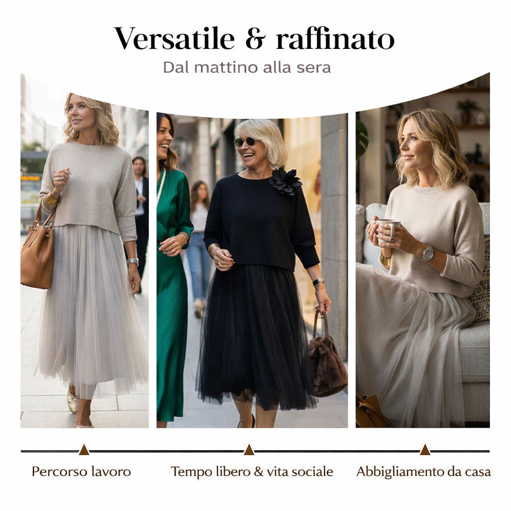 Set Coordinato Donna | Gonna in Tulle & Top Elegante a Maniche Lunghe
