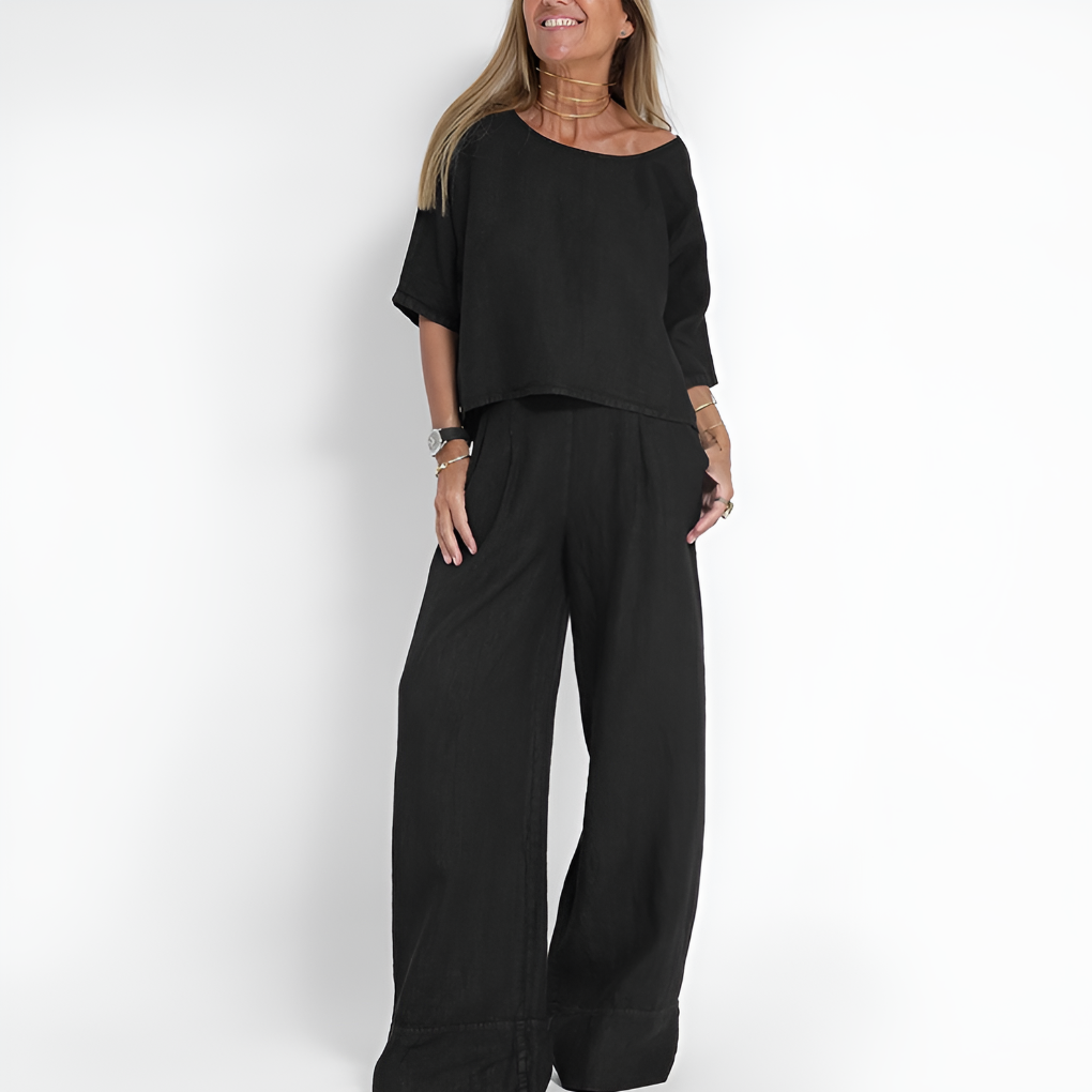 Set Coordinato Donna | Top a Girocollo & Pantaloni Wide-Leg con Risvolto