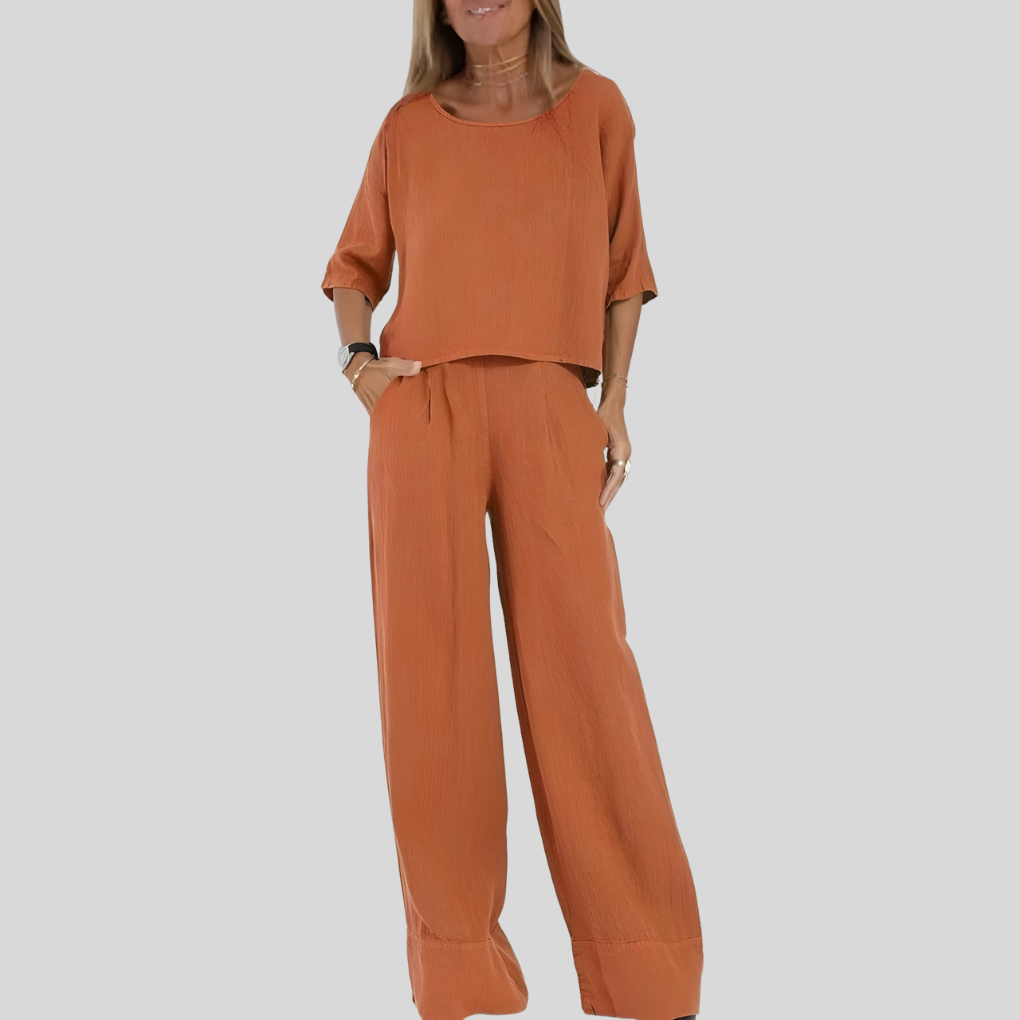 Set Coordinato Donna | Top a Girocollo & Pantaloni Wide-Leg con Risvolto