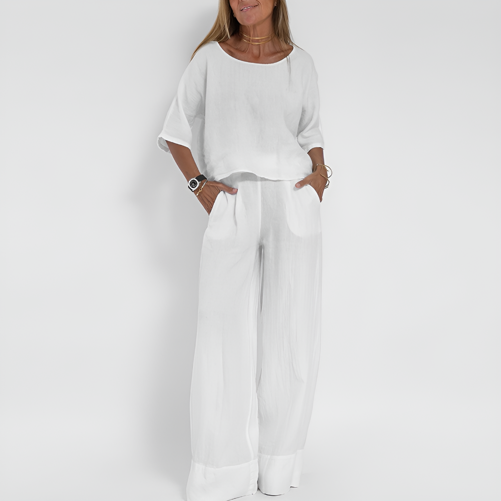 Set Coordinato Donna | Top a Girocollo & Pantaloni Wide-Leg con Risvolto