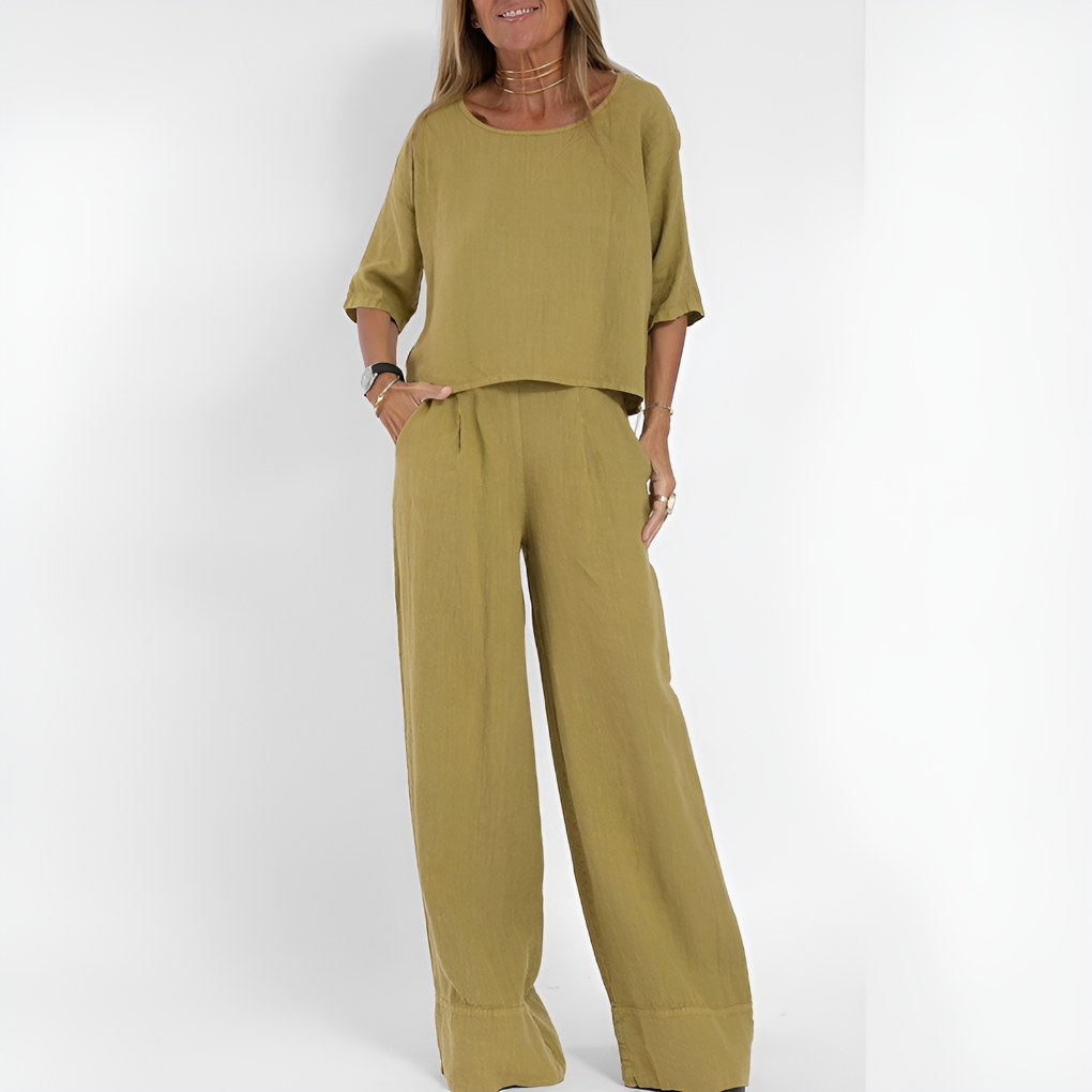 Set Coordinato Donna | Top a Girocollo & Pantaloni Wide-Leg con Risvolto