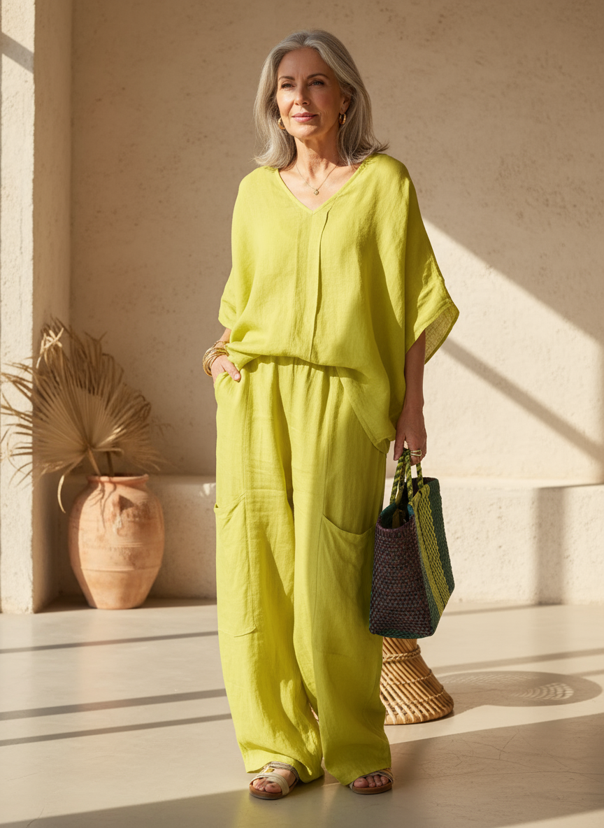 Set Coordinato Donna | Top a V & Pantaloni Wide-Leg Oversize