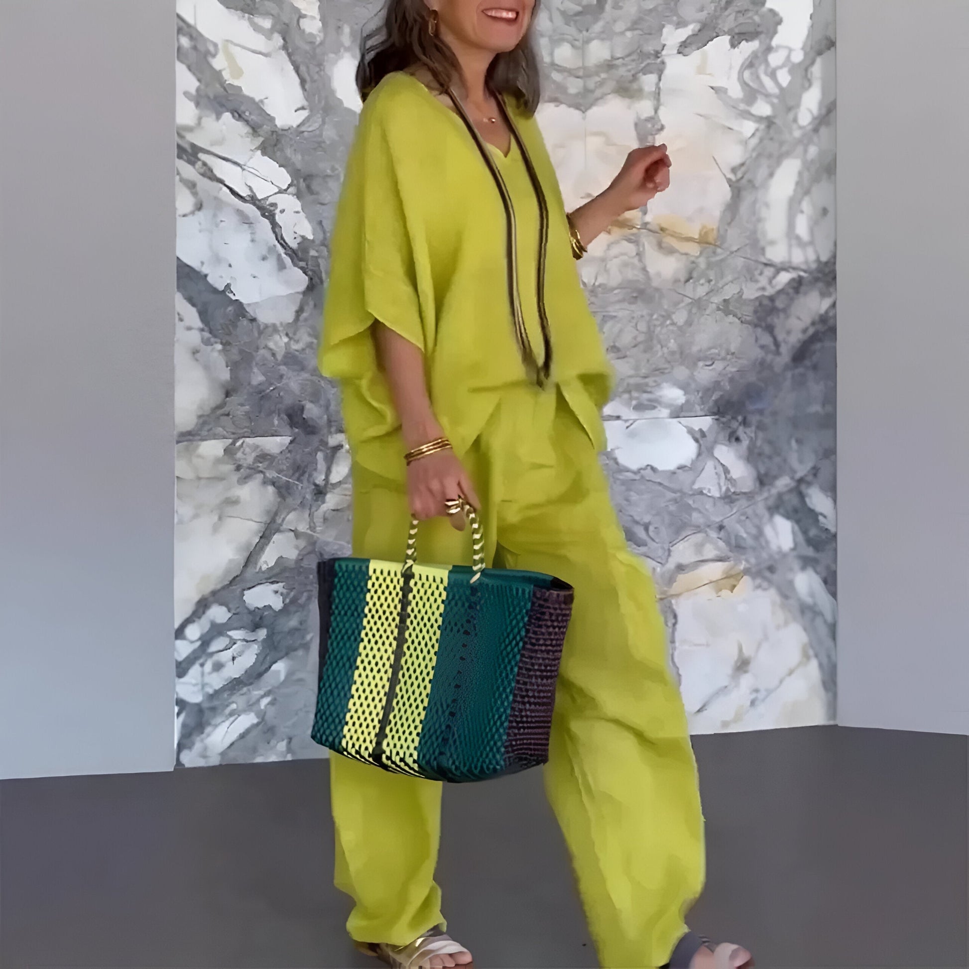 Set Coordinato Donna | Top a V & Pantaloni Wide-Leg Oversize