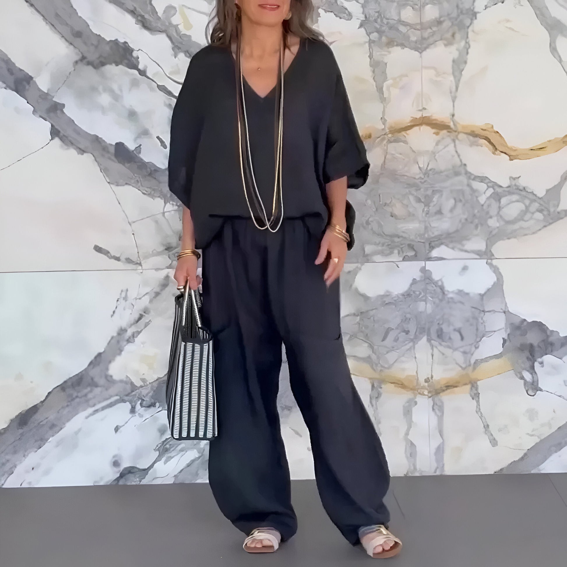 Set Coordinato Donna | Top a V & Pantaloni Wide-Leg Oversize