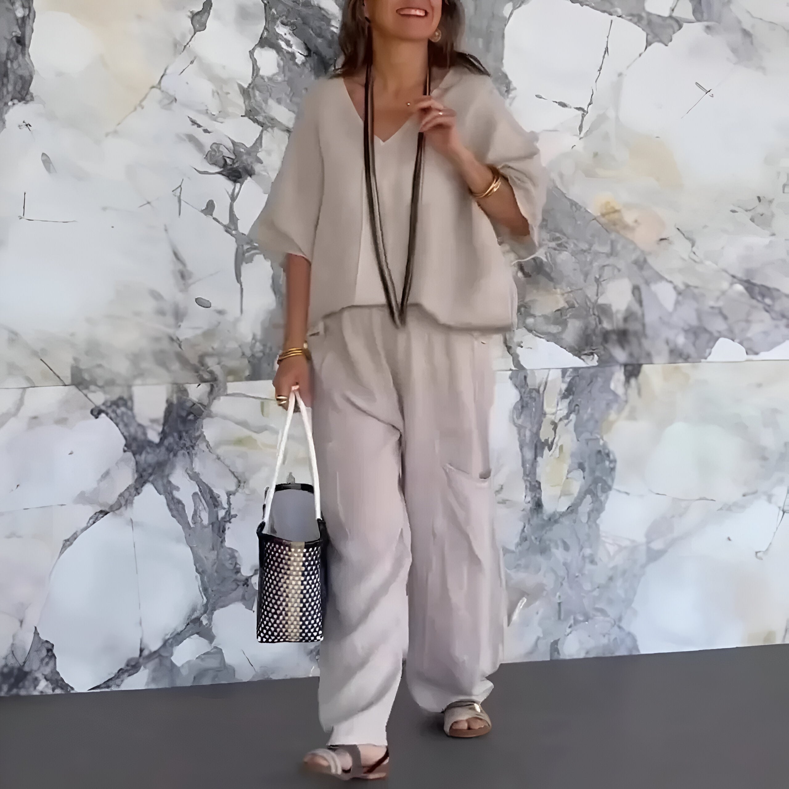 Set Coordinato Donna | Top a V & Pantaloni Wide-Leg Oversize