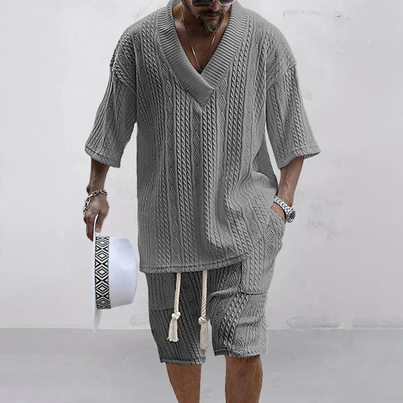 Set Coordinato Uomo | Maglia con Texture a Trecce & Shorts con Coulisse