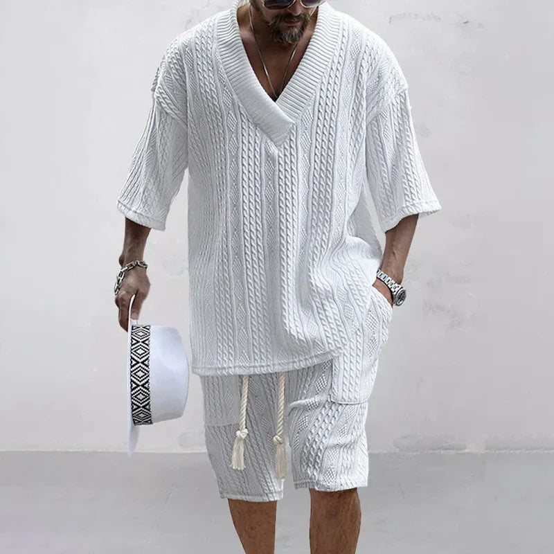 Set Coordinato Uomo | Maglia con Texture a Trecce & Shorts con Coulisse
