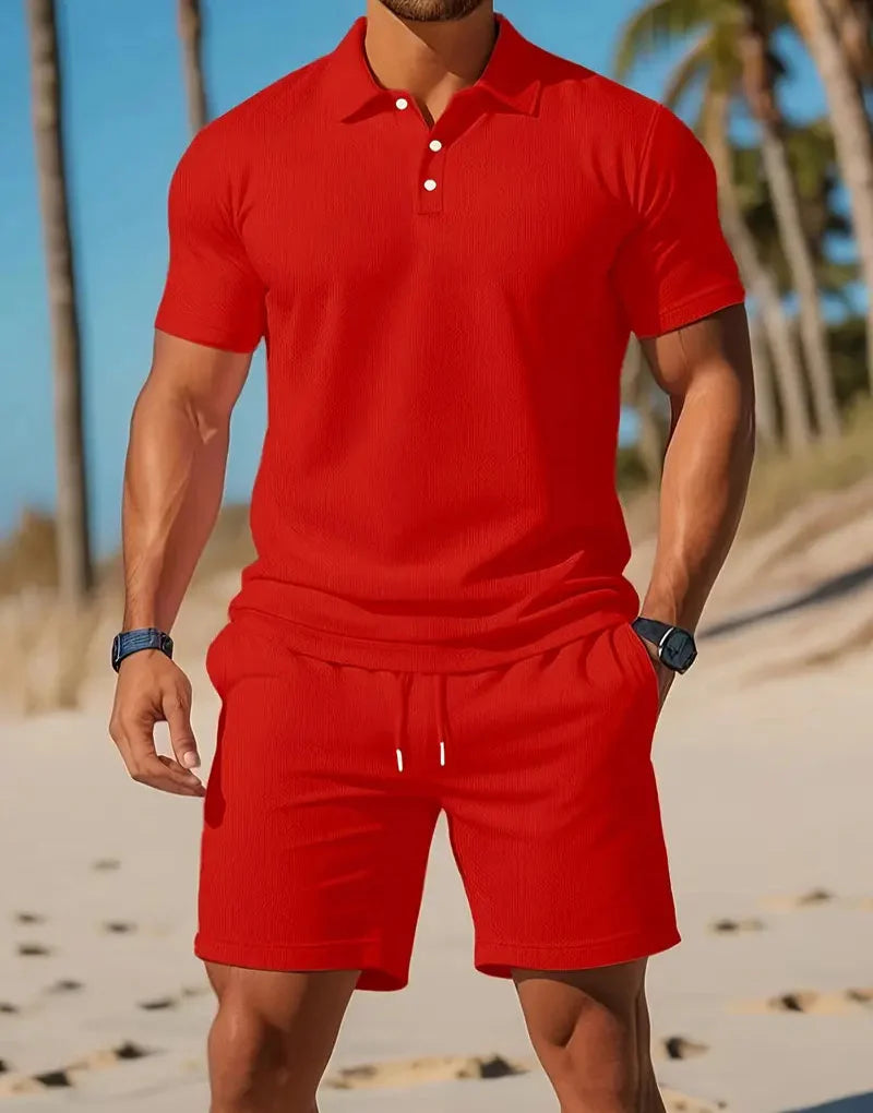 Set Coordinato Uomo | Polo Waffle & Shorts con Cordoncino Abbinati
