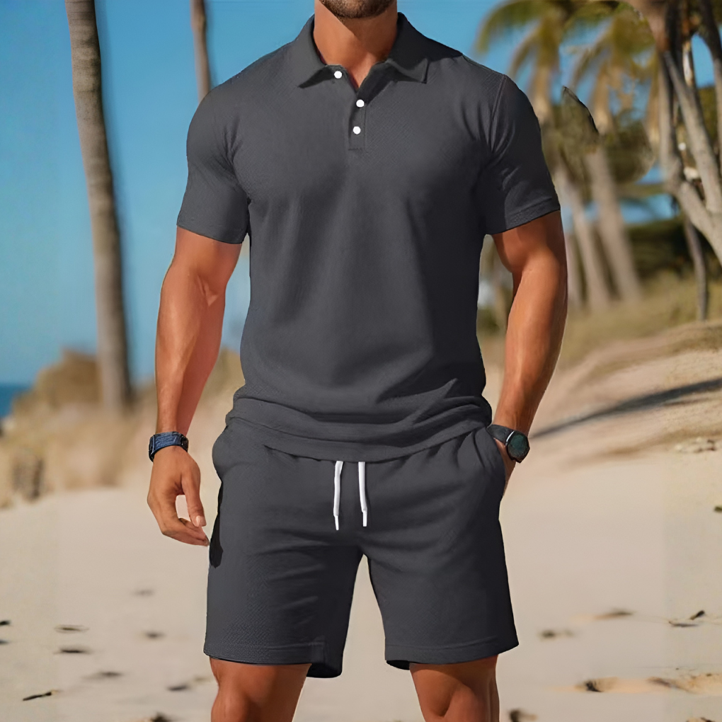 Set Coordinato Uomo | Polo Waffle & Shorts con Cordoncino Abbinati