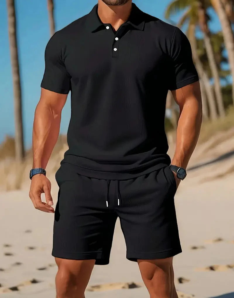 Set Coordinato Uomo | Polo Waffle & Shorts con Cordoncino Abbinati