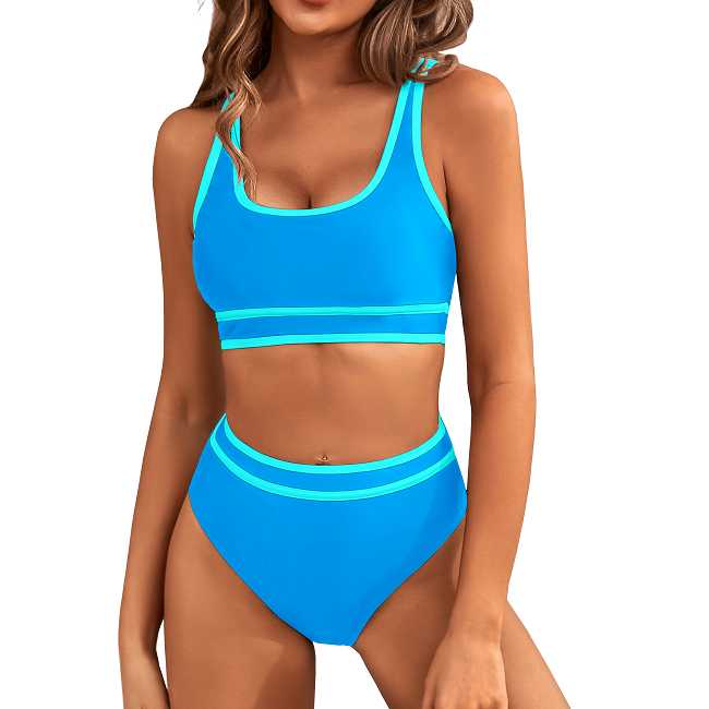 Set da Bagno Donna | Bikini Sportivo & Fasce Bianche a Contrasto