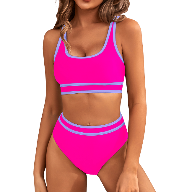 Set da Bagno Donna | Bikini Sportivo & Fasce Bianche a Contrasto