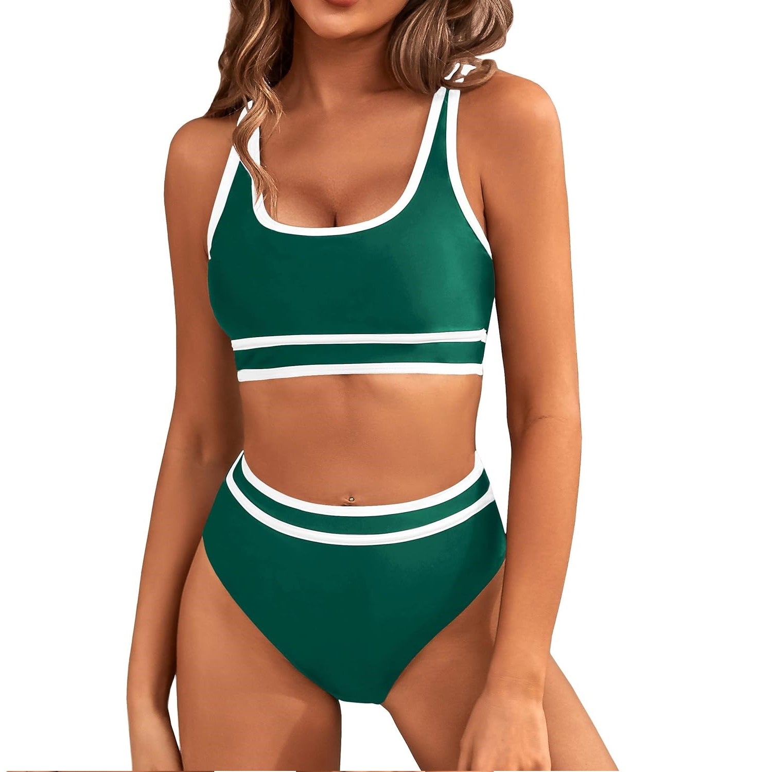 Set da Bagno Donna | Bikini Sportivo & Fasce Bianche a Contrasto