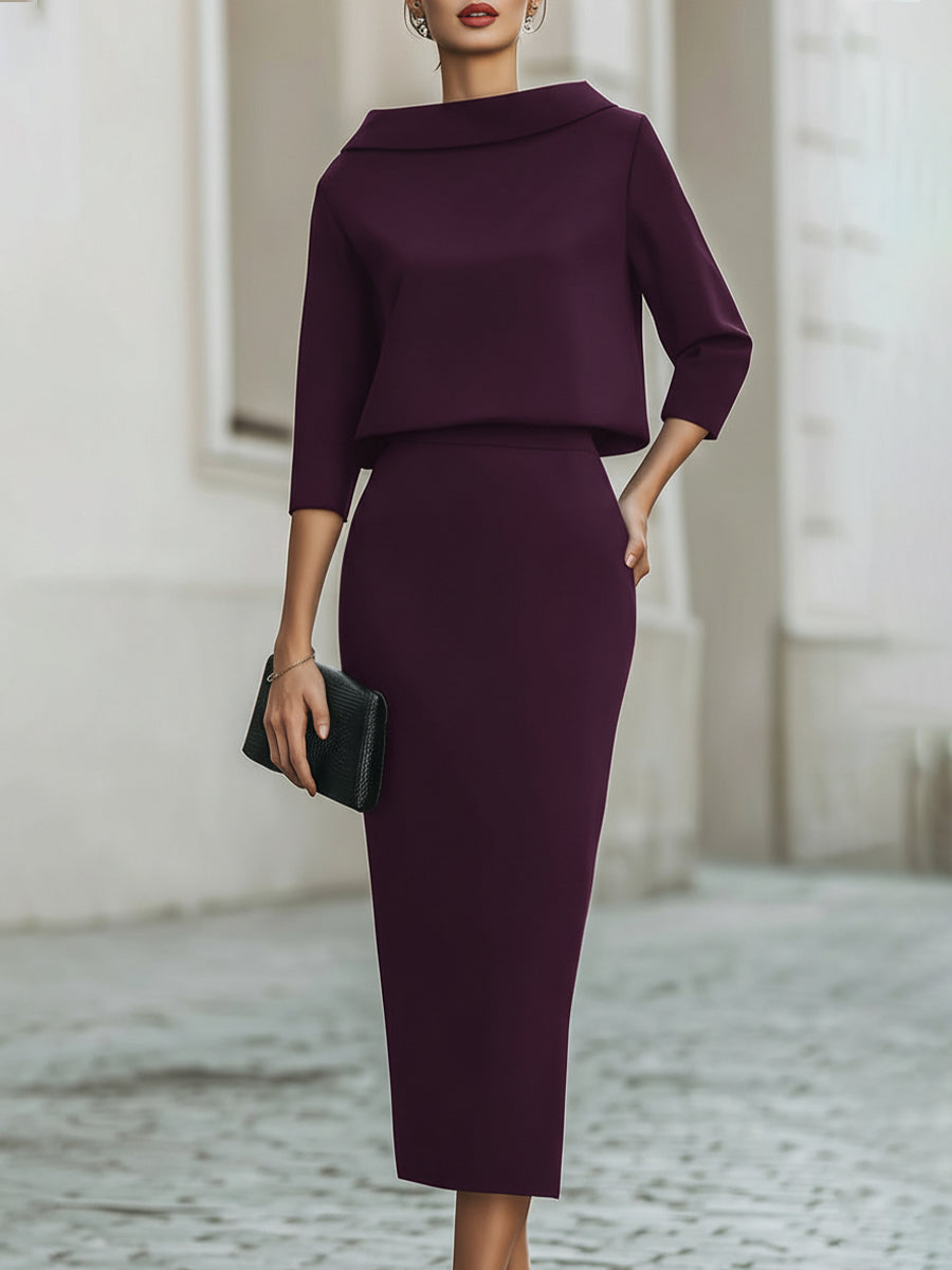 Set Donna – Con Collo a Barchetta, Lunghezza Midi, Adatto per Primavera e Estate, Casual per Uso Quotidiano 5