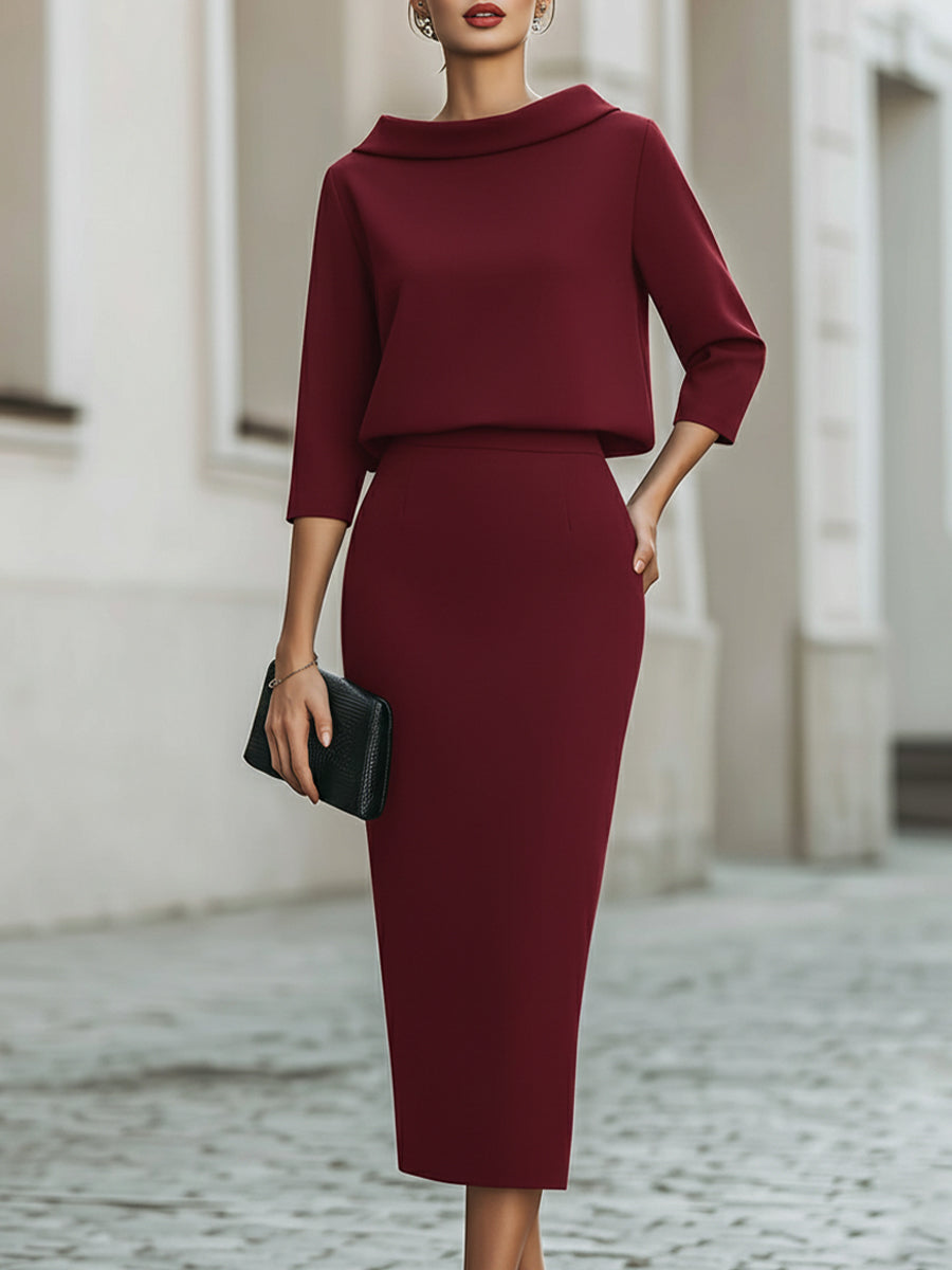 Set Donna – Con Collo a Barchetta, Lunghezza Midi, Adatto per Primavera e Estate, Casual per Uso Quotidiano 7