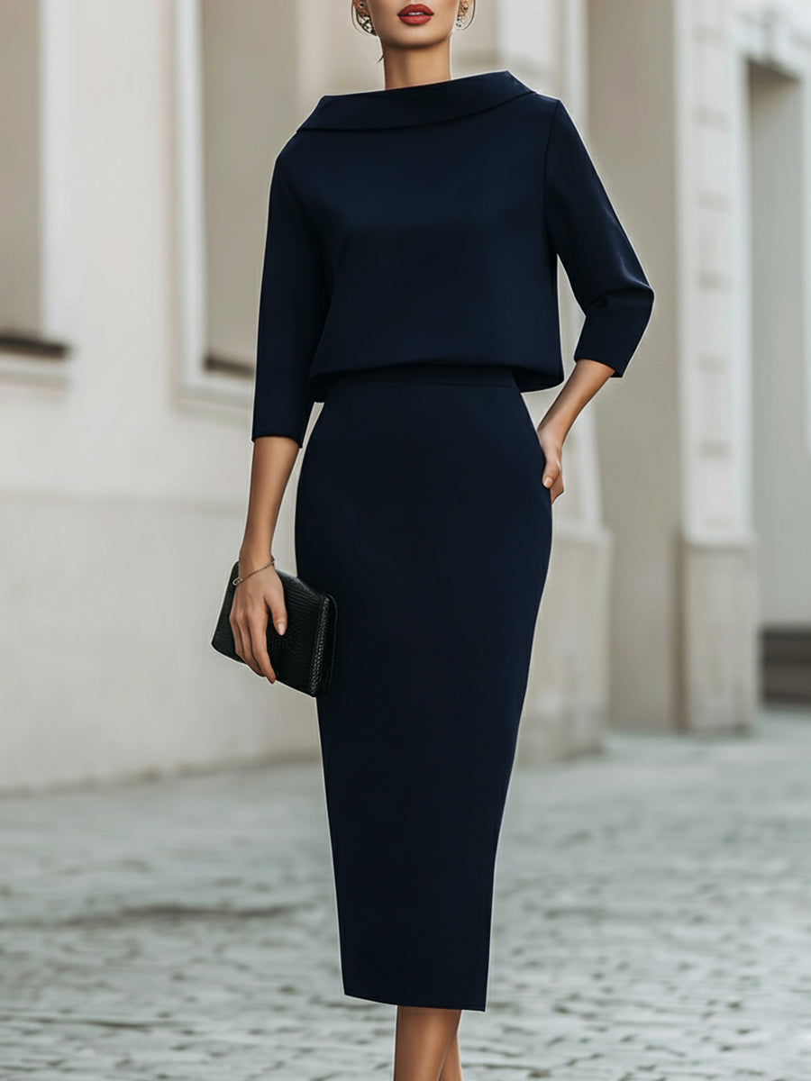 Set Donna – Con Collo a Barchetta, Lunghezza Midi, Adatto per Primavera e Estate, Casual per Uso Quotidiano 8