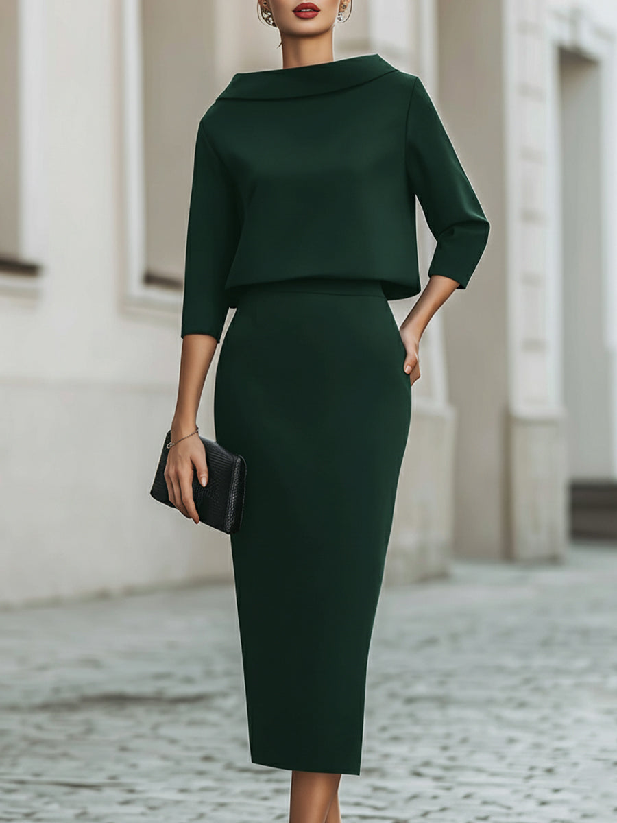 Set Donna – Con Collo a Barchetta, Lunghezza Midi, Adatto per Primavera e Estate, Casual per Uso Quotidiano 9
