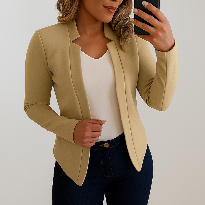 Dames Slim Fit Blazer – Getailleerd Model met Klassieke Revers Khaki / S - AIDA LENA