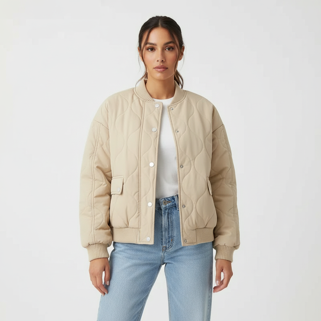 Dames Gewatteerd Bomberjack – Stijlvol Model met Ritssluiting Khaki / S - AIDA LENA