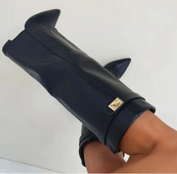 Stivali da Donna – Alti fino al Ginocchio in Camoscio o Ecopelle con Tacco a Blocco e Chiusura Lampo per Look Eleganti 0