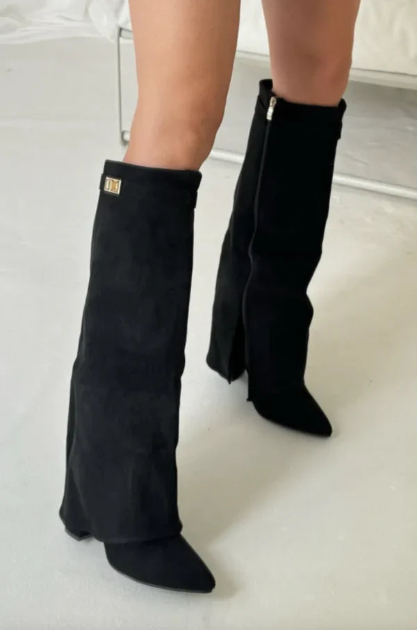 Stivali da Donna – Alti fino al Ginocchio in Camoscio o Ecopelle con Tacco a Blocco e Chiusura Lampo per Look Eleganti 2