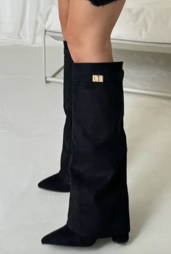 Stivali da Donna – Alti fino al Ginocchio in Camoscio o Ecopelle con Tacco a Blocco e Chiusura Lampo per Look Eleganti 3